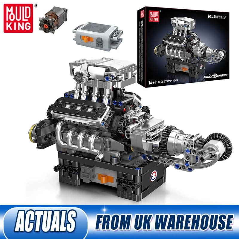 Mould King 10206 Technical Car Engine Toys The Motorized SuperCar V8 Engine Building Block Assembly Brick Kids Christmas Gift