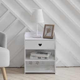 【Breeins】Hollow Carved Bird Pattern Side Table Nightstand with Drawer for Bedroom