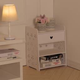 【Breeins】Hollow Carved Bird Pattern Side Table Nightstand with Drawer for Bedroom
