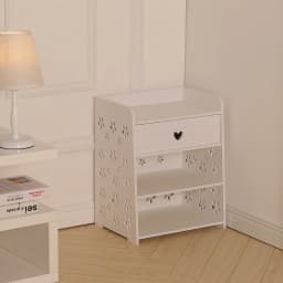 【Breeins】Hollow Carved Bird Pattern Side Table Nightstand with Drawer for Bedroom