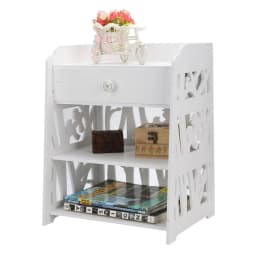 【Breeins】Hollow Carved Bird Pattern Side Table Nightstand with Drawer for Bedroom