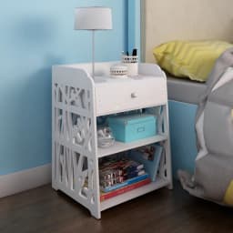 【Breeins】Hollow Carved Bird Pattern Side Table Nightstand with Drawer for Bedroom