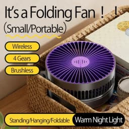 Foldable Desktop Fan Mini Wall-Mounted Fan With Warm Night Light Rechargeable 4 Gears Adjustable Portable Air Circulation Fan