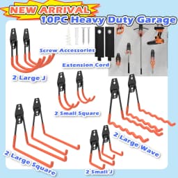 10 Pack Heavy Duty Garage Hooks with 2 Extension Cord Holder, Utility Steel Storage Hooks, Wall Mount Hooks