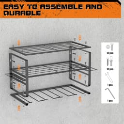 Cordless Drill Storage, Power Tool Storage, Floating Tool Rack, Wall Mounted Tool Organiser, Holds 4 Drill Racks, 1 Pack of 3 Tier