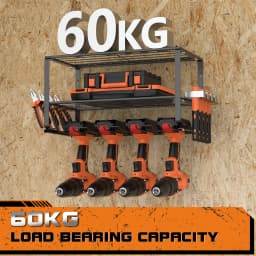 Cordless Drill Storage, Power Tool Storage, Floating Tool Rack, Wall Mounted Tool Organiser, Holds 4 Drill Racks, 1 Pack of 3 Tier