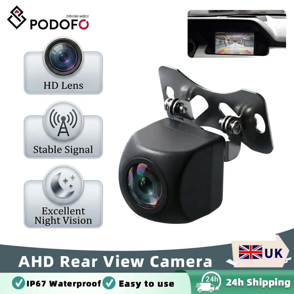 Podofo 720P Car Rear View Camera Fisheye Lens AHD Night Vision Vehicle Reversing Cameras Parking Assistance Cameras