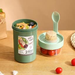 휴대용 플라스틱 샐러드 컵 용기 뚜껑 및 포크 포함, 아침 식사 오트밀 시리얼 너트 요구르트 컵,