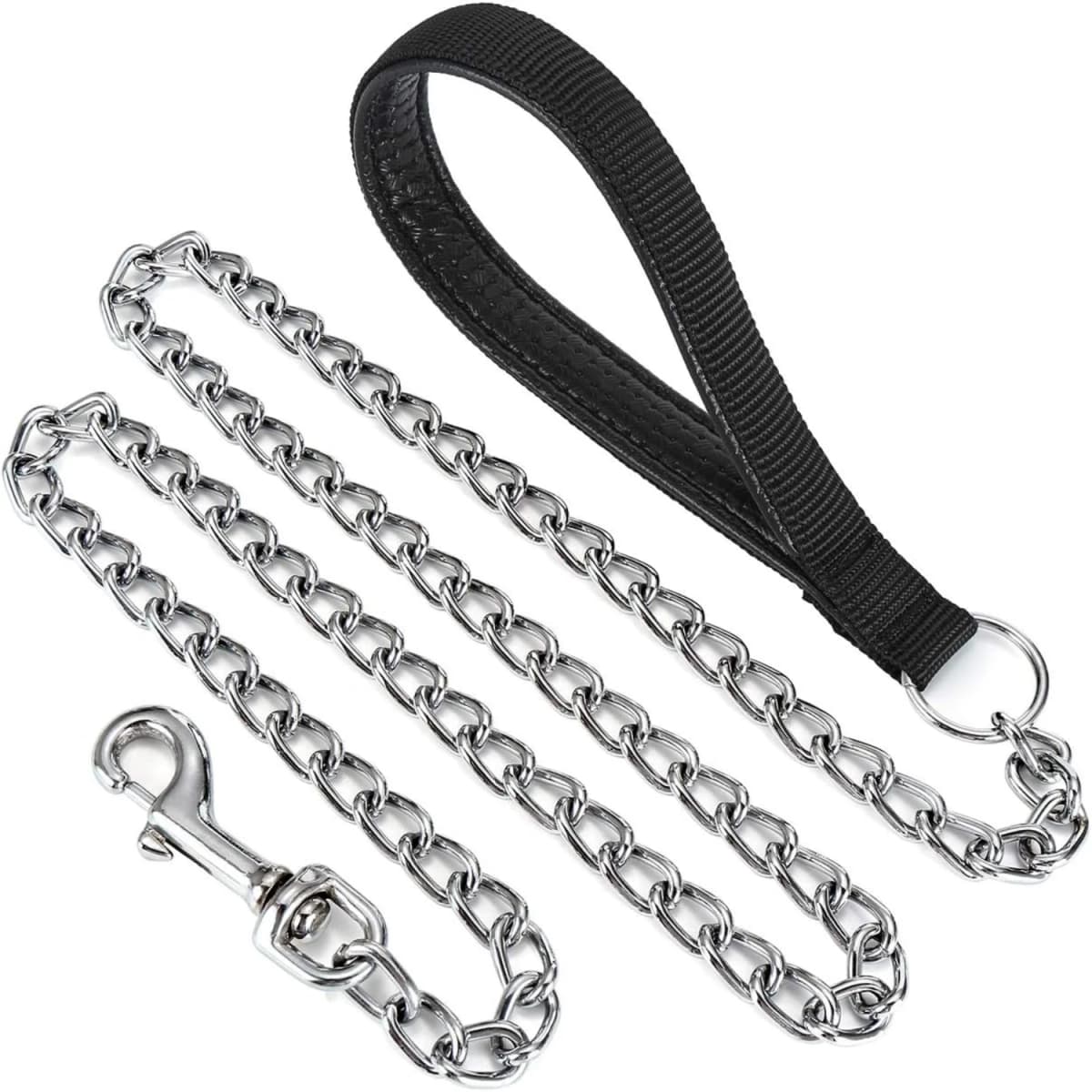 Metal Dog Leash, Integrated Dog Collar and Leash, 4ft Chew Proof Dog Chain Leash with P Chain Slip, Heavy Duty Sturdy Pet Dog Le