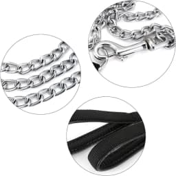 Metal Dog Leash, Integrated Dog Collar and Leash, 4ft Chew Proof Dog Chain Leash with P Chain Slip, Heavy Duty Sturdy Pet Dog Le