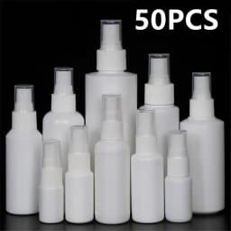 50PCS 10/20/30/50/100ml White PE Plastic Refillable Bottles Fine Mist Perfume Atomizer Mini Empty Spray Bottle Alcohol Bottle