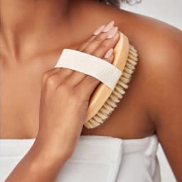 Wooden Bath Brush with Anti-Slip Strap - Body Exfoliator for Wet or Dry Brushing, No Battery Required - Unscented and Eco-Friend