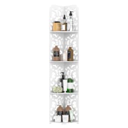 4 Tier Shower Caddy Living Room Bathroom Corner Shelf White Floor Standing Shower Corner Shelf, Waterproof PVC Storage Organizer