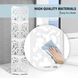 4 Tier Shower Caddy Living Room Bathroom Corner Shelf White Floor Standing Shower Corner Shelf, Waterproof PVC Storage Organizer