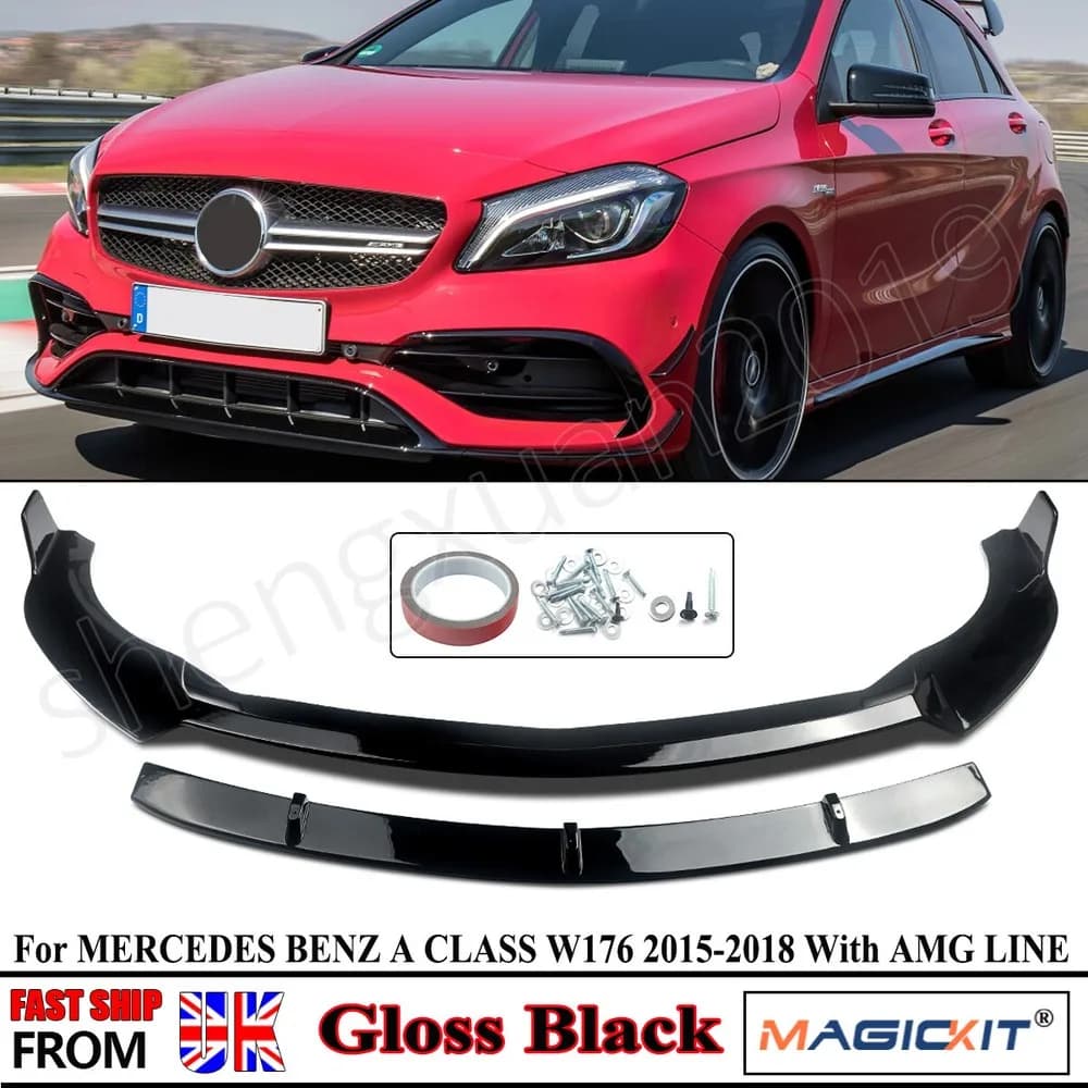 Front Lip Bumpers FOR MERCEDES BENZ A CLASS W176 A200 A250 AMG LINE 2015 2016 2017 2018 FRONT SPLITTER SPOILER LIP Auto Parts