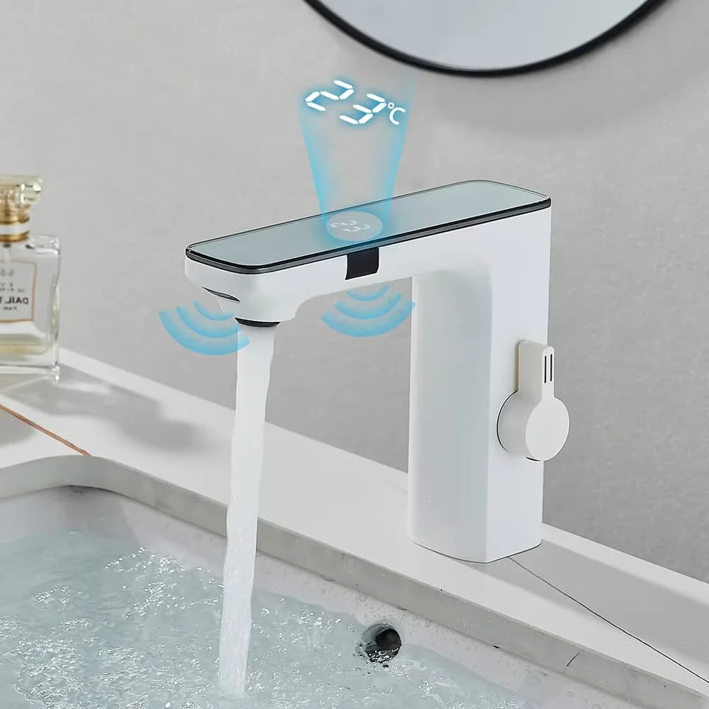 Smart Sensor Basin Faucet Screen Digital Display Hot Cold Water Mixer Tap Touchless Vanity Sink Faucet Automatic Switch Faucets