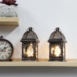 Vintage Metal Candle Holder Battery Operated Lantern Retro Hanging Lantern Table Lamp Light with LED Fairy Lights for Home Decor