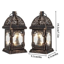 Vintage Metal Candle Holder Battery Operated Lantern Retro Hanging Lantern Table Lamp Light with LED Fairy Lights for Home Decor