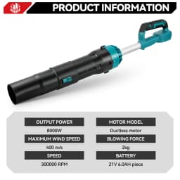 ONEVAN Brushless 8000W Electric Turbo Blower Jet Fan 400M/S Cordless Air Blower Dust Removal Tool for Makita 18V Battery Pin