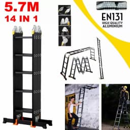 5.7M Heavy Duty Aluminium Folding Step Ladder Multi-Purpose 14 in 1 Combination Extendable Ladder 20 Steps