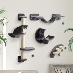 PawHut 4-Piece Cat Wall Furniture w/ Hammock, Ladder, Platforms - Dark Grey