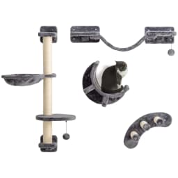 PawHut 4-Piece Cat Wall Furniture w/ Hammock, Ladder, Platforms - Dark Grey
