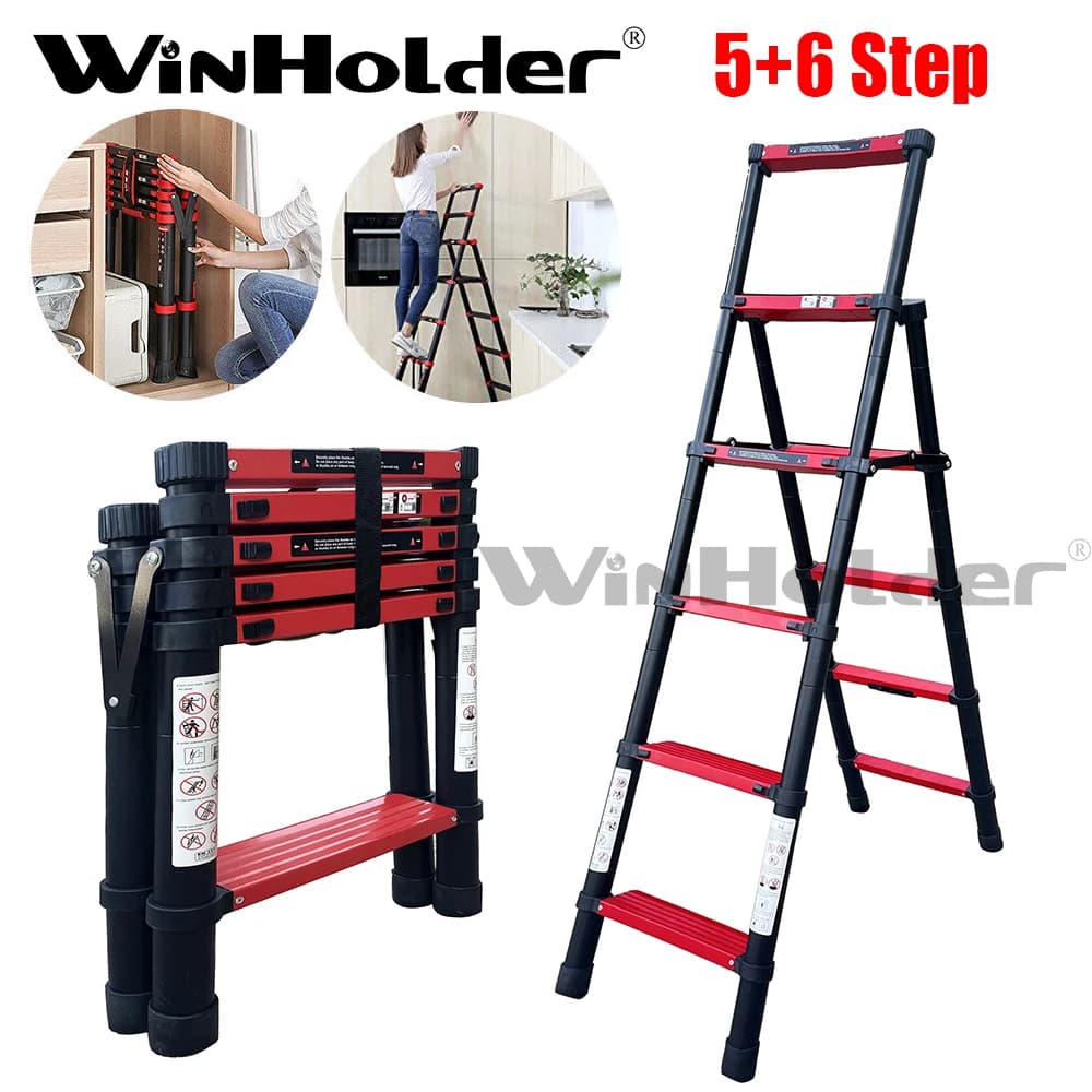 5+6 Step Ladder Telescopic Folding Aluminum DIY Cleaning Painting Compact Storage