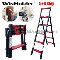 5+6 Step Ladder Telescopic Folding Aluminum DIY Cleaning Painting Compact Storage
