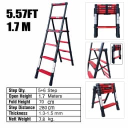 5+6 Step Ladder Telescopic Folding Aluminum DIY Cleaning Painting Compact Storage