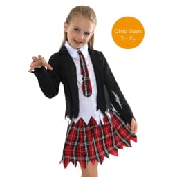 Child Zombie Schoolgirl Costume – Halloween Fancy Dress Outfit with Blazer, Shirt, Tie & Skirt for Girls