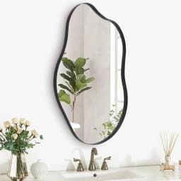 【Lifeideas】Irregular Wall Mirror Asymmetrical Wall Mirror Black Frame Wall Mirror for Living Room Bathroom Entrance Bed