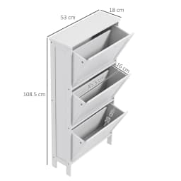 HOMCOM Narrow Shoe Storage Cabinet with 3 Flip Drawers, White