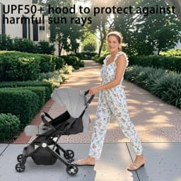 Travel Pram, Lightweight Baby Stroller, Compact Pushchair for Airplane, One Hand Foldable, Buggy with 5-Point Harness