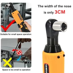 380Nm Electric Cordless Right Ratchet 3/8'' 90 Angle Wrench Power 2x Battery Kit