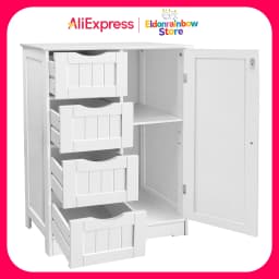 Cabinet Cupboard Free Standing Wooden Cabinet Storage Unit with 4 Drawers & 1 Door 3-Height Adjustable Shelf Utility Cabinet