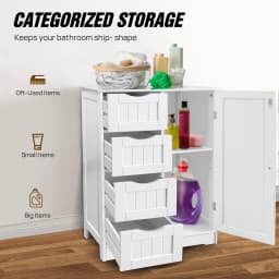Cabinet Cupboard Free Standing Wooden Cabinet Storage Unit with 4 Drawers & 1 Door 3-Height Adjustable Shelf Utility Cabinet