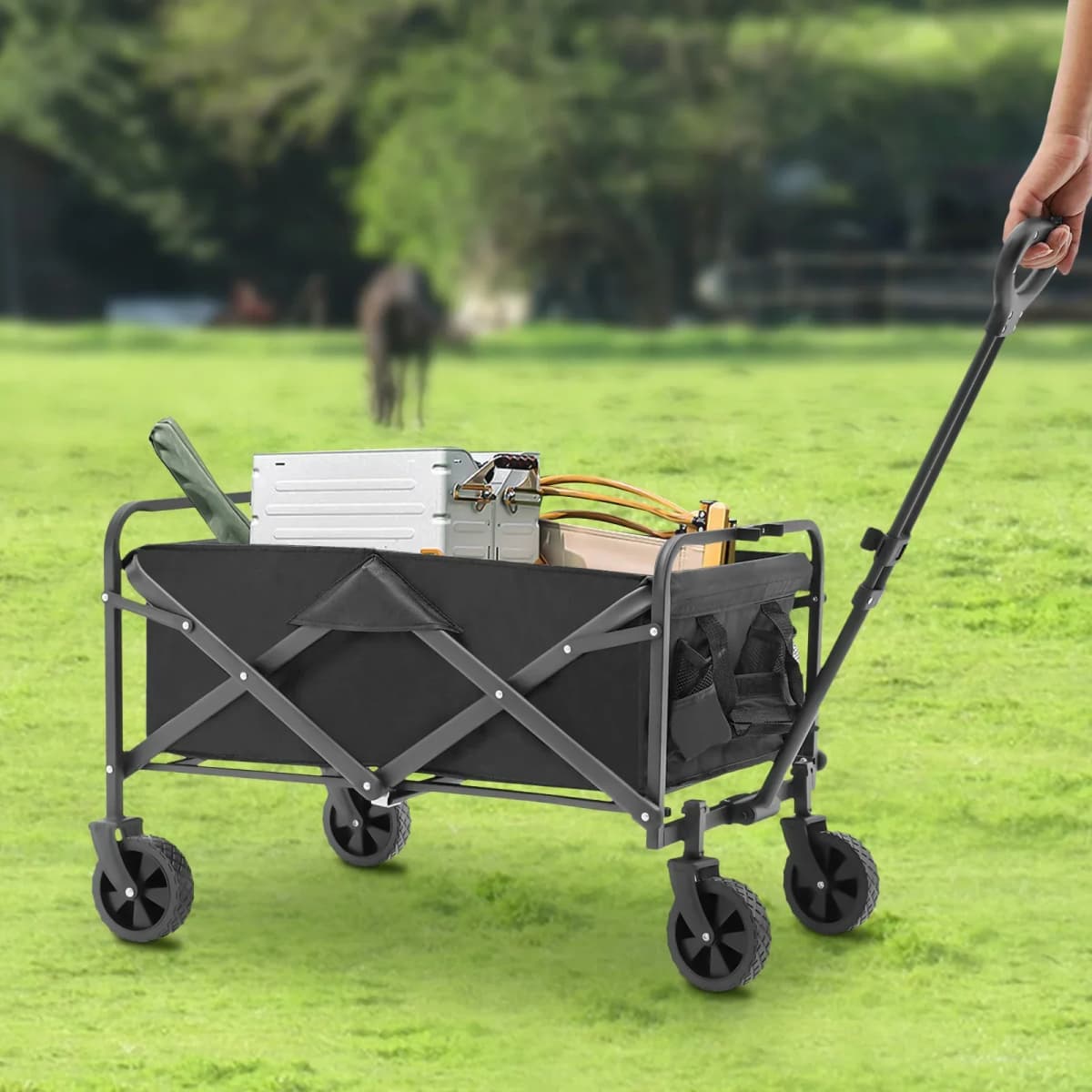Foldable Wagon Cart High Load-bearing Capacity Adjustable Handle Large Capacity for Outdoor Activities, Beaches, Gardens