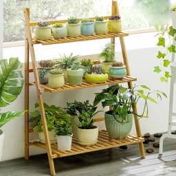 Foldable 3-Layer Flower Pot Rack Balcony Garden Plant Display Wooden Ladder Rack Indoor and Outdoor