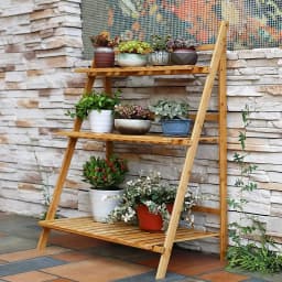 Foldable 3-Layer Flower Pot Rack Balcony Garden Plant Display Wooden Ladder Rack Indoor and Outdoor