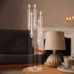 4Pcs Candelabra Centerpieces, Tall Candelabra, Clear Candle Taper Candlestick Holder, 5 Arm Candlesticks Holder for LED Candle