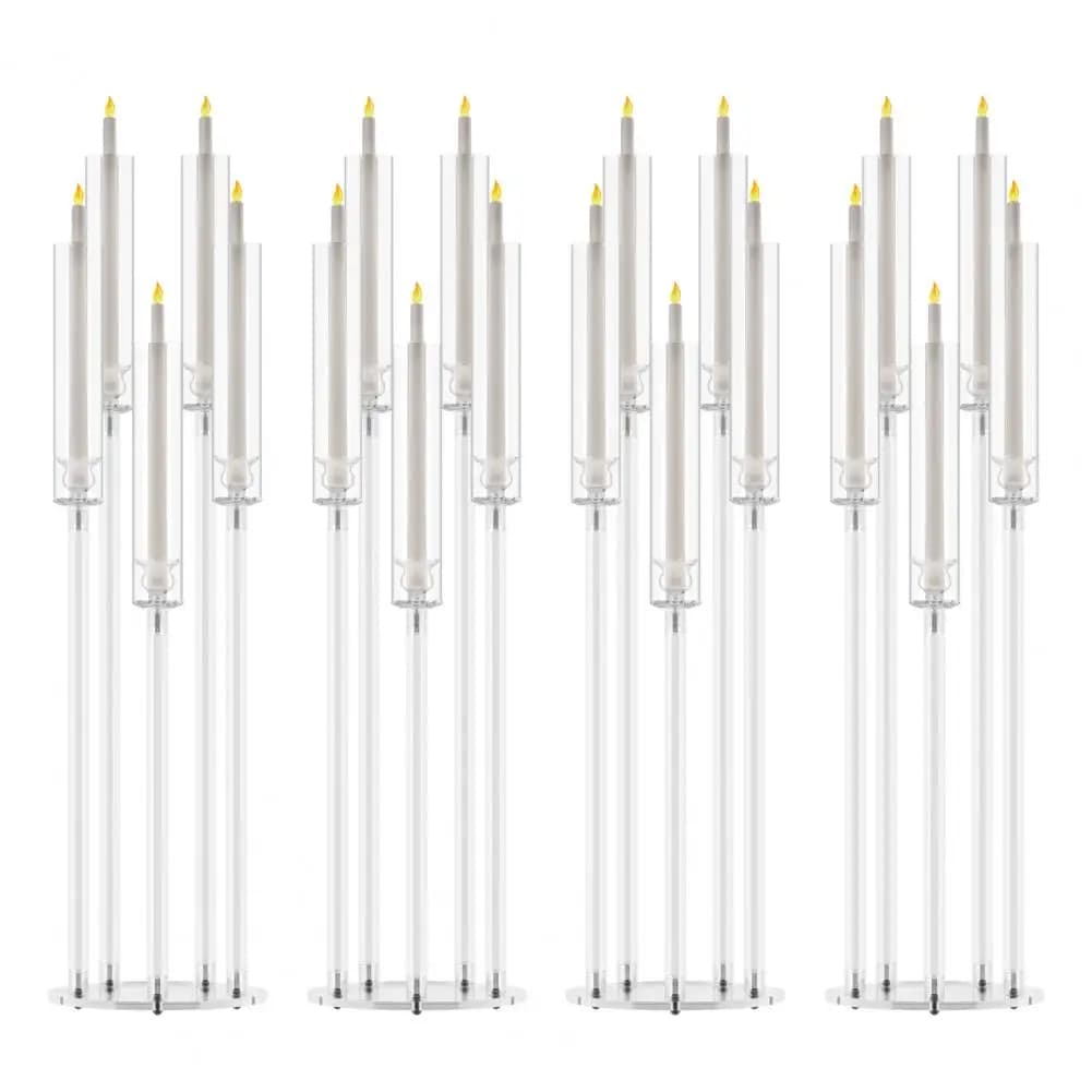 4Pcs Candelabra Centerpieces, Tall Candelabra, Clear Candle Taper Candlestick Holder, 5 Arm Candlesticks Holder for LED Candle