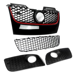 Front Honeycomb Grille Black with Red Trim for Volkswagen VW Golf MK5 Jetta GLI GTI 2006 2007 2008 2009 Bumper Centre Grill Mesh