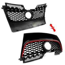 Front Honeycomb Grille Black with Red Trim for Volkswagen VW Golf MK5 Jetta GLI GTI 2006 2007 2008 2009 Bumper Centre Grill Mesh