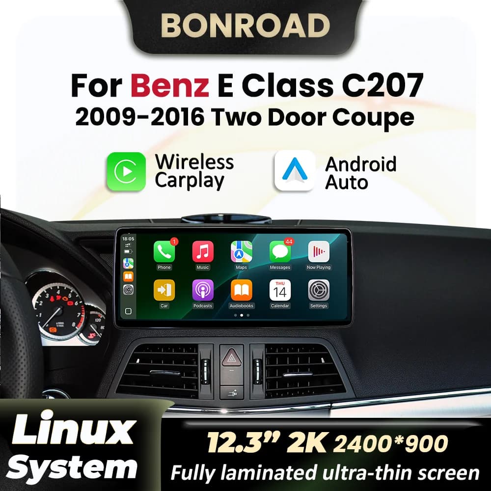 12.3" 2K Wireless CarPlay Andorid Auto For Merdedes Benz E Class W207 A207 C207 2009-2016 Car Radio Multimedia GPS Navigation