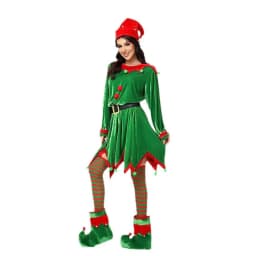 Polyester Santa Claus Costume Deluxe Christmas Outfit For Girls Wide Application Complete Set green XL