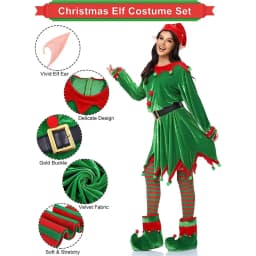 Polyester Santa Claus Costume Deluxe Christmas Outfit For Girls Wide Application Complete Set green XL