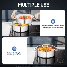 Stainless Steel Steamer with Glass Lid 5 Tier 46.5cm Cookware Cooking Pot Induction Hob Steamer for Dumplings Silver