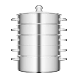 Stainless Steel Steamer with Glass Lid 5 Tier 46.5cm Cookware Cooking Pot Induction Hob Steamer for Dumplings Silver
