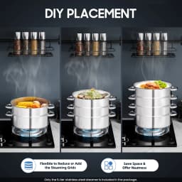 Stainless Steel Steamer with Glass Lid 5 Tier 46.5cm Cookware Cooking Pot Induction Hob Steamer for Dumplings Silver