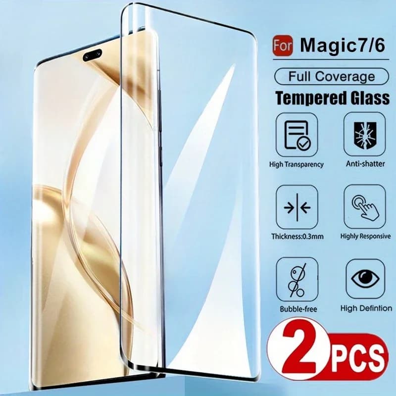 2Pcs 3D Full Coverage Tempered Glass For Honor Magic 7 6 5 4 Pro X9C X8a Screen Protectors For Honor 300 200 100 90 Pro Ultra HD
